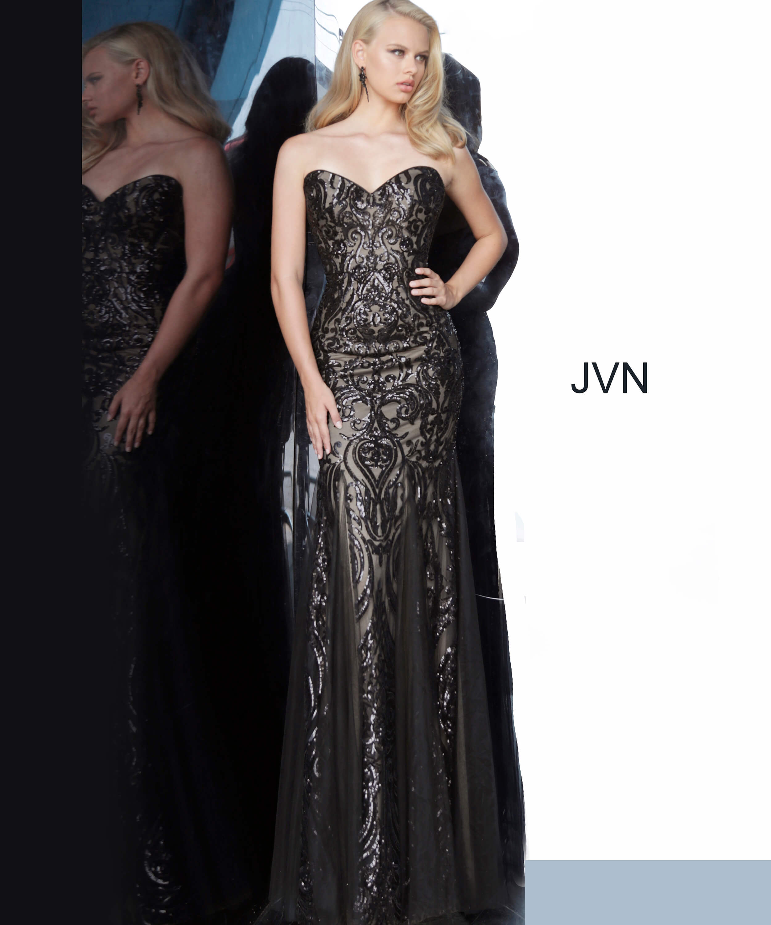 Jvn00954 Dress Jvn Black Embellished Strapless Sweetheart Dress 8410